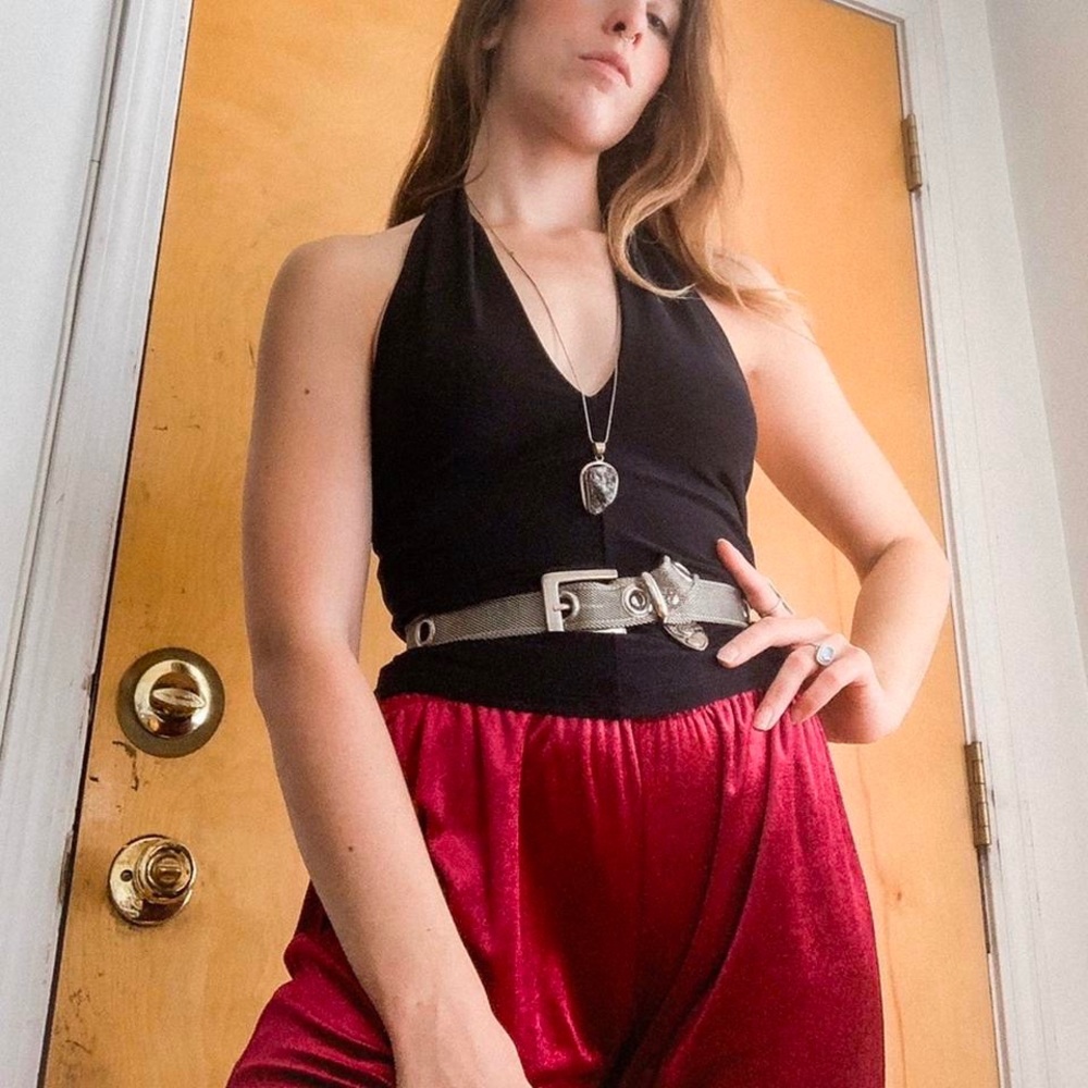 Vintage y2k Ruched Stretchy Tie Halter Top